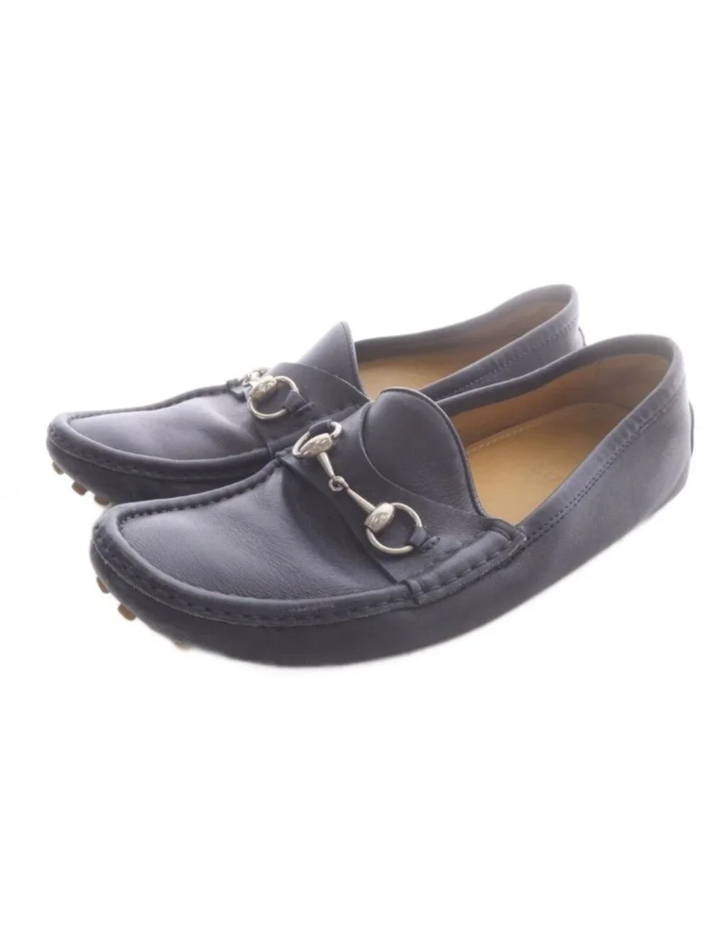 Gucci Loafers Driving Shoes Horsebit Leather Navy SR 8